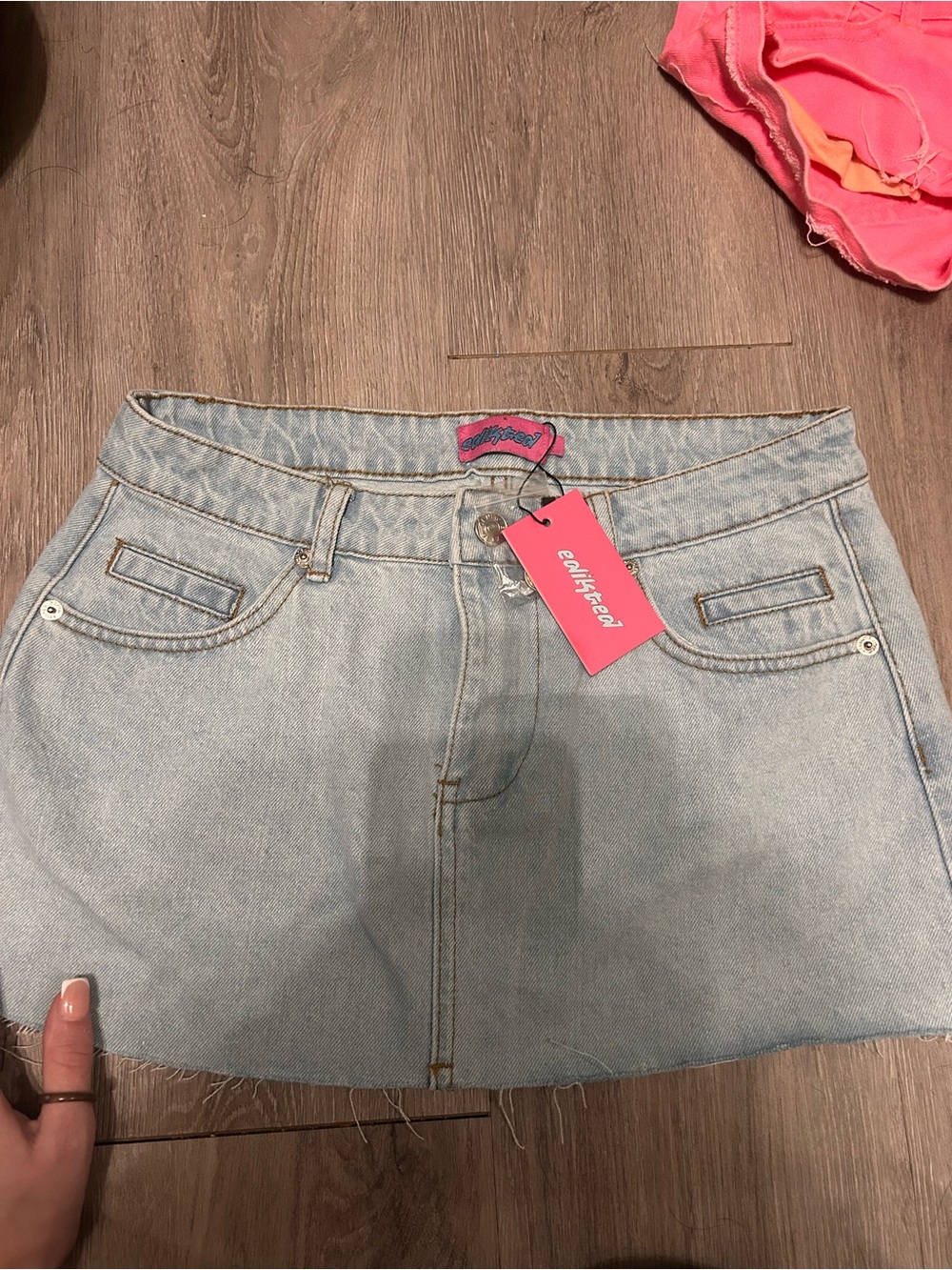 Edikted Light Blue Denim Mini Skirt